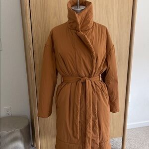 Kimono Cocoon Duvet Wrap Coat Oversized Puffer Jacket Robe Belted Pumpkin Rust